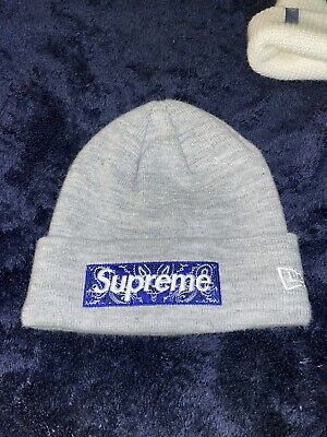 Supreme New Era Beanie Box Logo Bogo Bandana Grey Blue Excellent