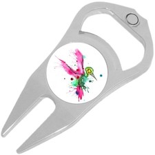 Watercolor Hummingbird Skeleton Golf Ball Marker Divot Repair Tool Bottle Opener