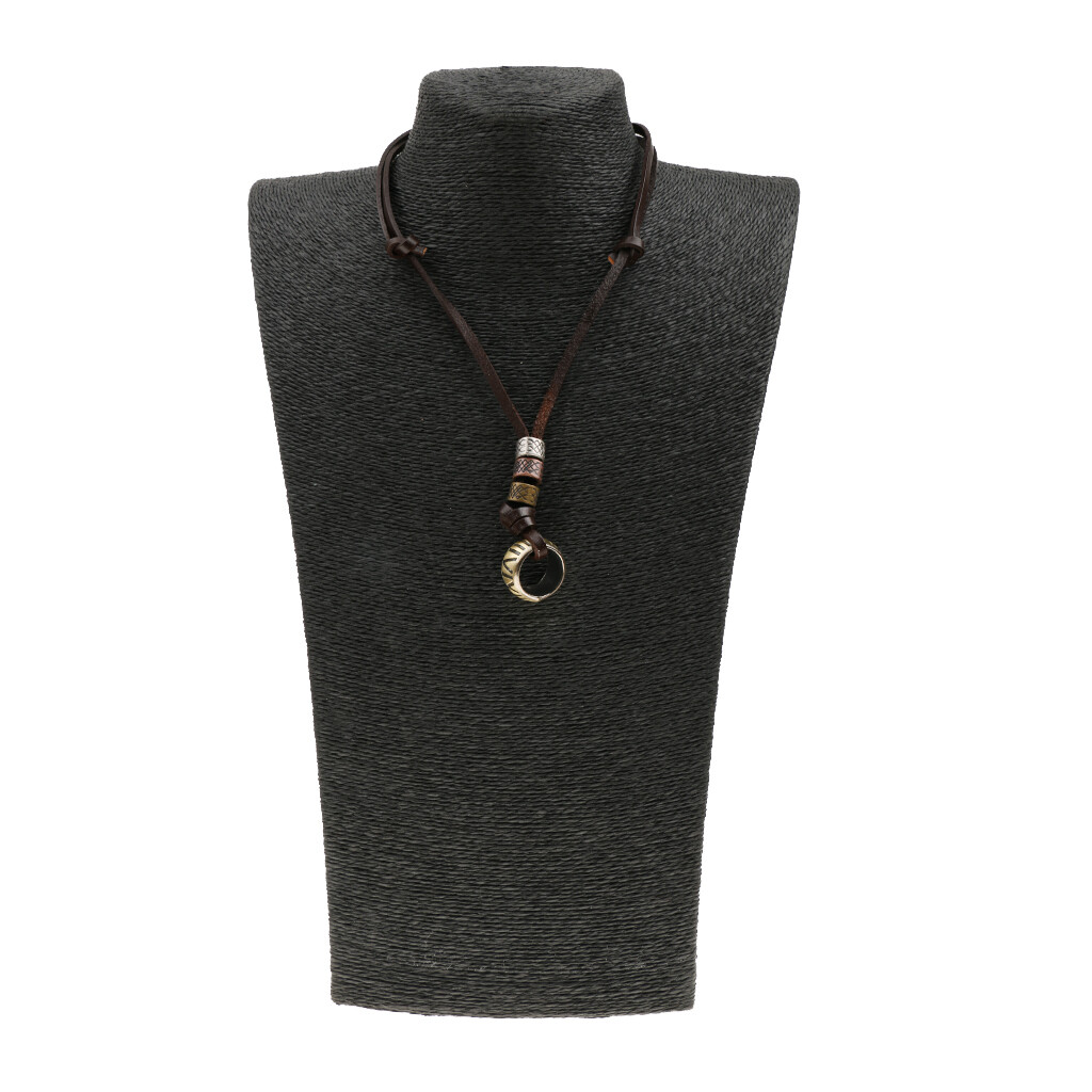Jirong Brown Real Leather & Alloy Adjustable Necklace - Unisex Men's & Women's Pendant Necklace - View #4