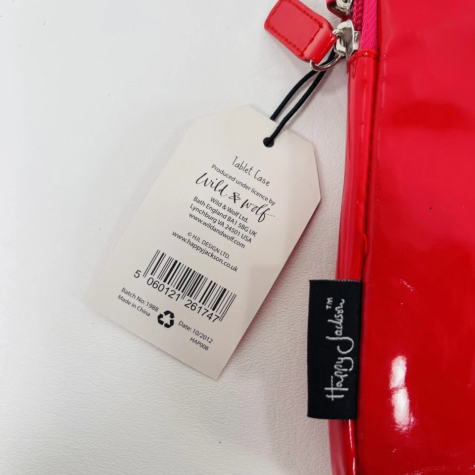 Funda Tablet Happy Jackson Roja Hola Hermosa Brillante Vinilo Acolchada Rosa Interior NUEVA Foto 3 de 4