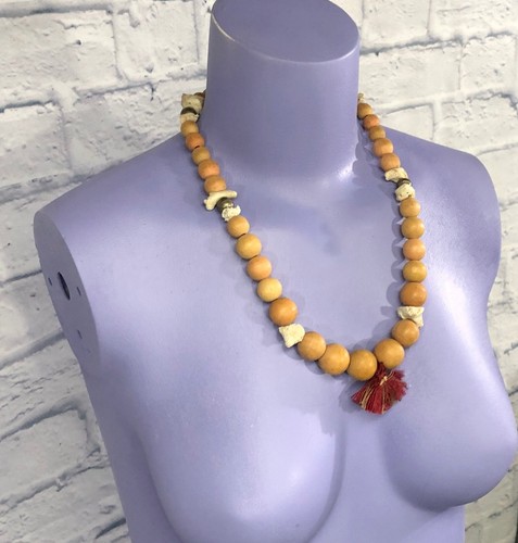 Barrel Clasp Earth Tones Pendant Women's Beaded Necklace Retro - Picture 3 of 5
