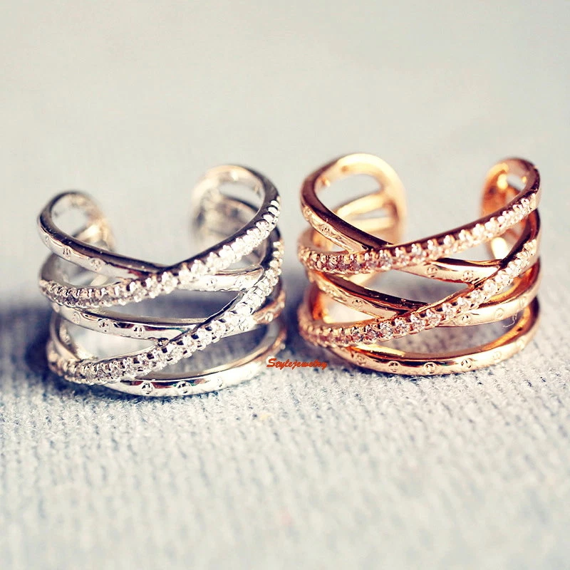 White Gold Filled Women Open Twist Wrap Ring Made With Swarovski Crystal R86 Foto 2 de 4