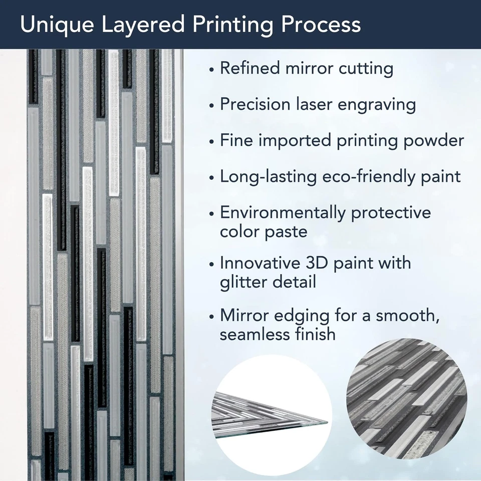 Espejo de pared con estampado de azulejos negros de caña para dormitorio - tocador rectangular sin marco M Foto 3 de 4