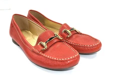 Marc Joseph Women's Grand St. Red Leather Gold Horse Bit Moc Toe Loafers Sz 9.5