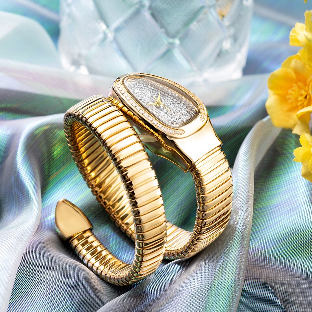 ★腕時計★レディース♡Miss Fox♡ゴールドウォッチ CZダイヤモンド MISSFOX Women's Snake Watch Gold Diamond Stainless Steel