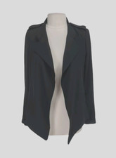 Calvin Klein Women Ruffle Open Front Blazer Jacket Size 8 Black Long Sleeve 319A