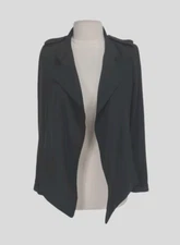 Calvin Klein Women Ruffle Open Front Blazer Jacket Size 8 Black Long Sleeve 319A