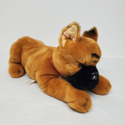 Vintage Hermann Teddy Plush Boxer Dog Stuffed Animal 15'' Red Collar Brown & Blac