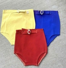 VTG Retro 30s Boy Bathing Swim Suit Trunks Lastex Yellow Blue NOS Deadstock