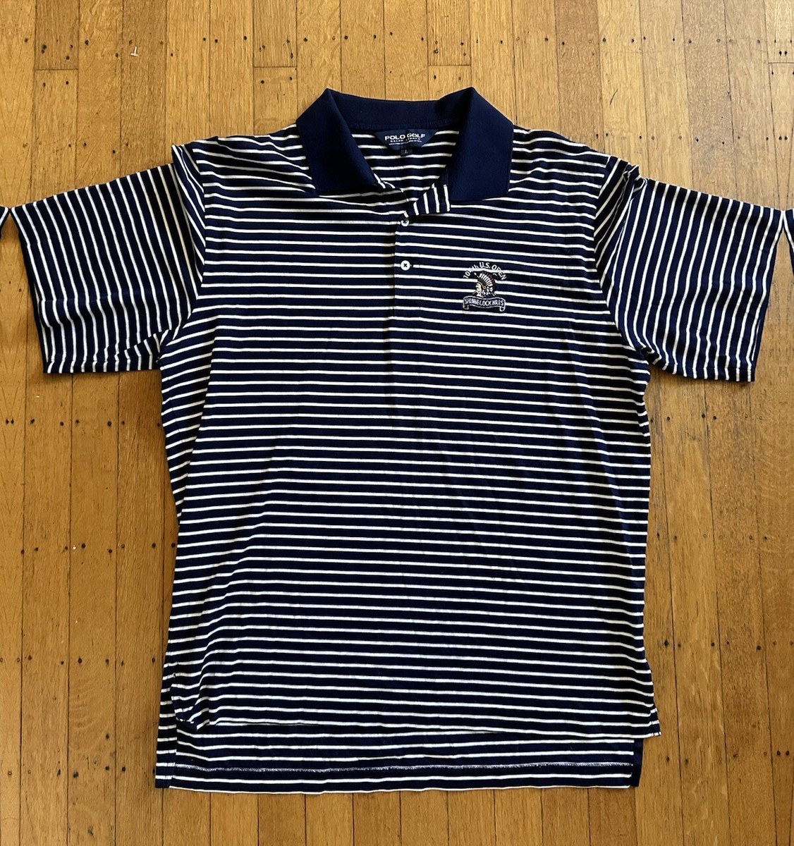 104th U.S. Open Shinnecock Hills Ralph Lauren Blue Striped Polo L
