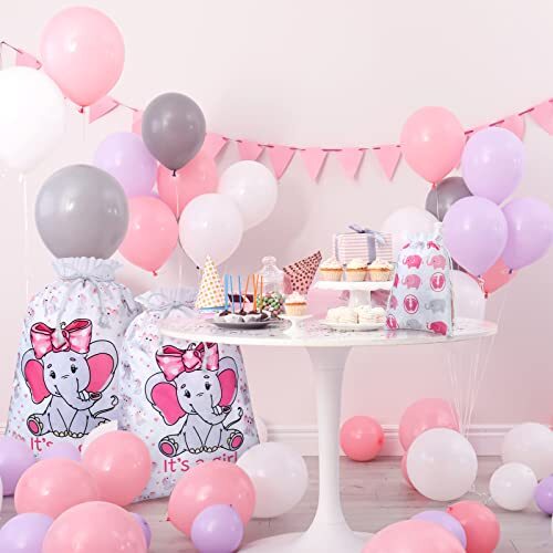 4 Stck. Baby Mädchen Dusche Geschenktüten große Elefanten Kordelzug niedlicher Elefant - Bild 4 von 7
