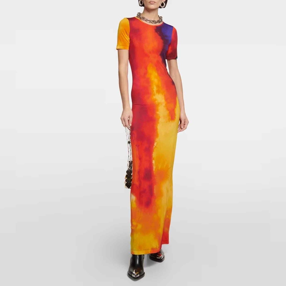 Paco Rabanne Rainbow Colorful Semi-sheer Stretchy Short Sleeve Maxi Dress  NWT | eBay