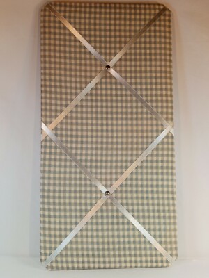 Bulletin Board With Ribbons Fabric Memo And Photo 20 x 10  green and white check