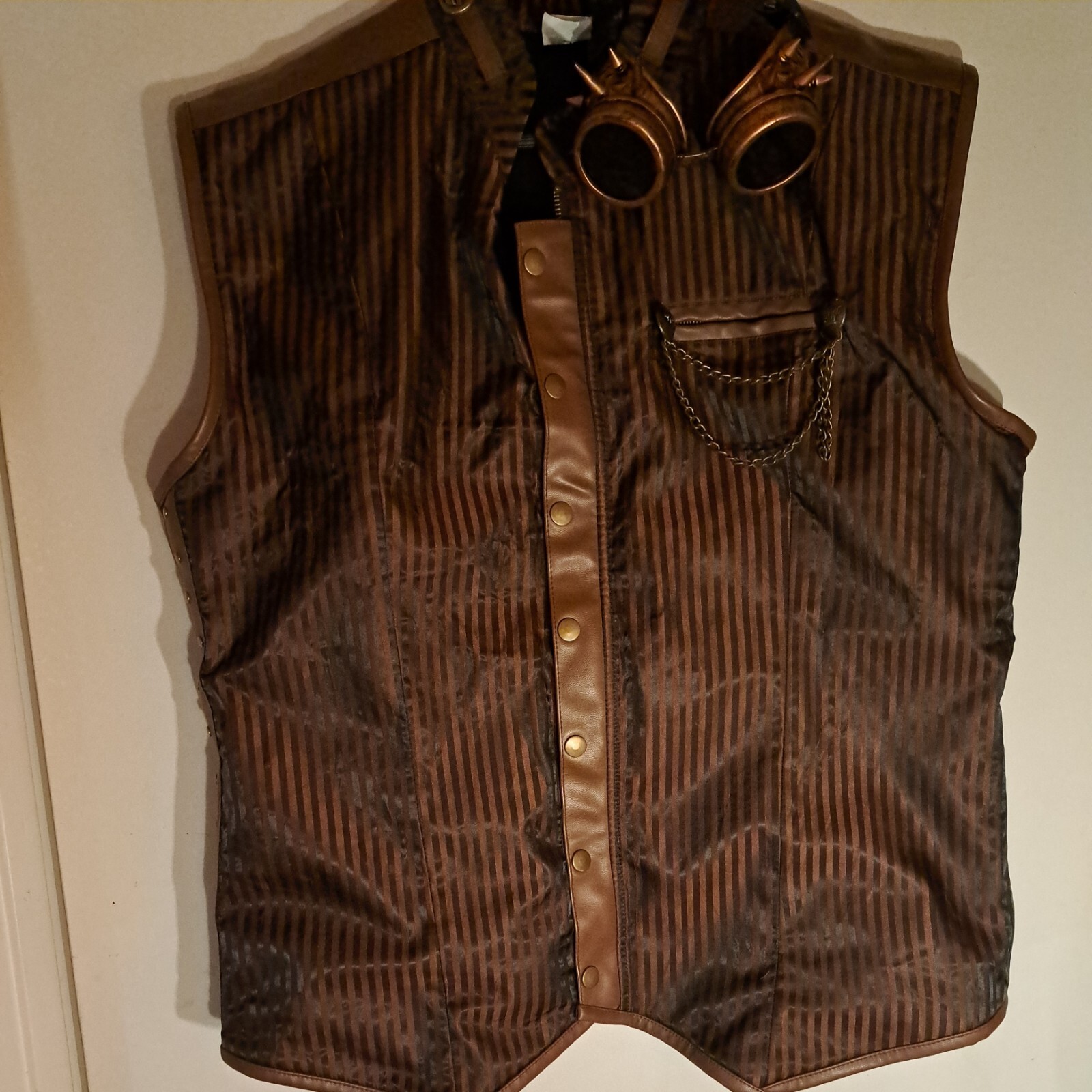 Men's Steampunk Pirate Laced Costume Vest Brown Strip… Gem