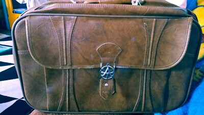 VTG 1983 American Tourister Brown Leather Suit Case Carry On Luggage 22x13x6.5