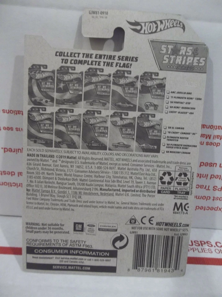 HOT WHEELS ERROR 68 MERCURY COUGAR STARS & STRIPES PLYMOUTH DUSTER ERROR CARD Foto 4 de 4