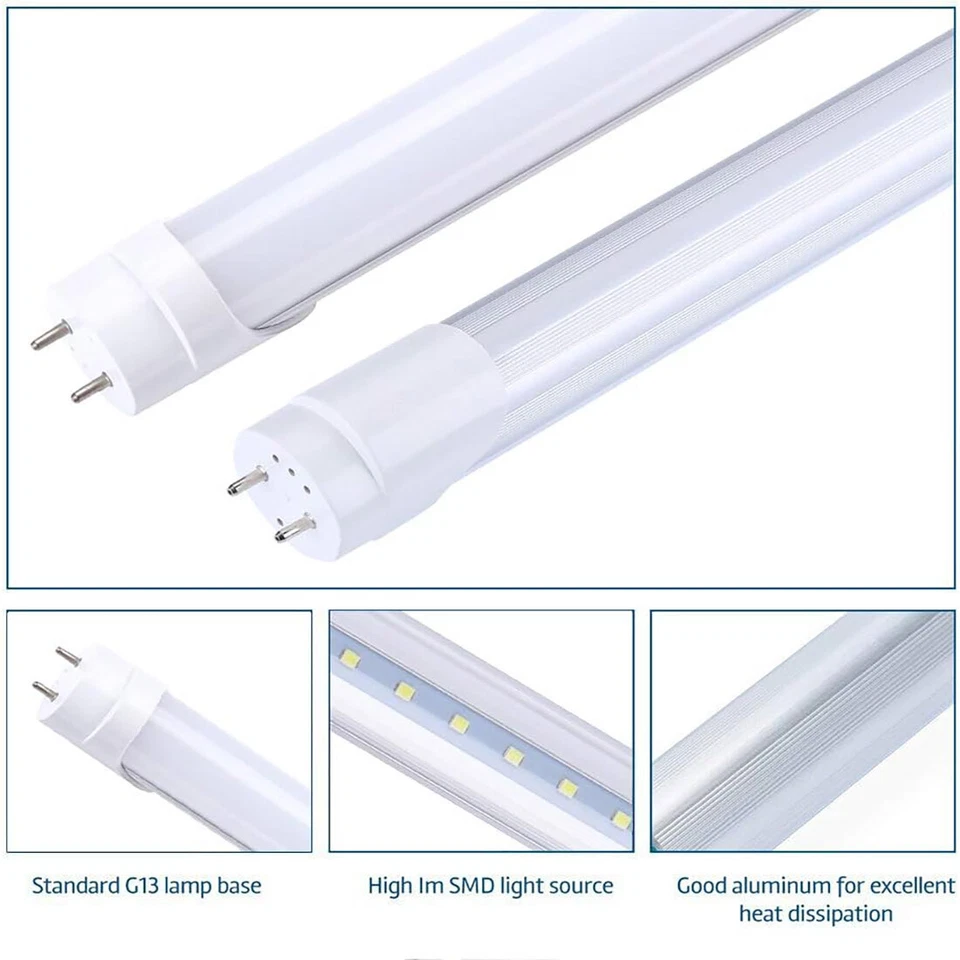 Bombillas de luz diurna LED T8 48 pulgadas lastre de derivación F40T12 doble extremo transparente lechoso 25 piezas Foto 2 de 4