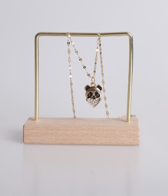 Cadena chapada en oro 18k con encanto de Oso Panda y Corazon Pierdas Zirconia