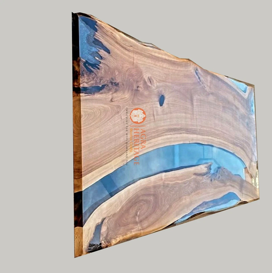 Epoxy Resin Dining Table Top Counter Desk Handmade Natural Acacia Wood Furniture - Image 3 of 4