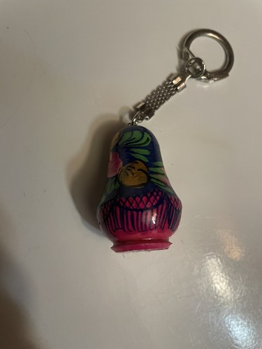 Vtg Russian Nesting Doll Keychain Wooden Doll Floral Painted Keychain - Picture 3 of 6