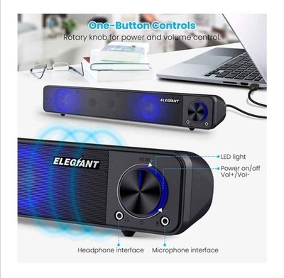 ELEGIANT PC Soundbar USB Lautsprecher Computer Boxen LED RGB Stereo Speaker 40cm