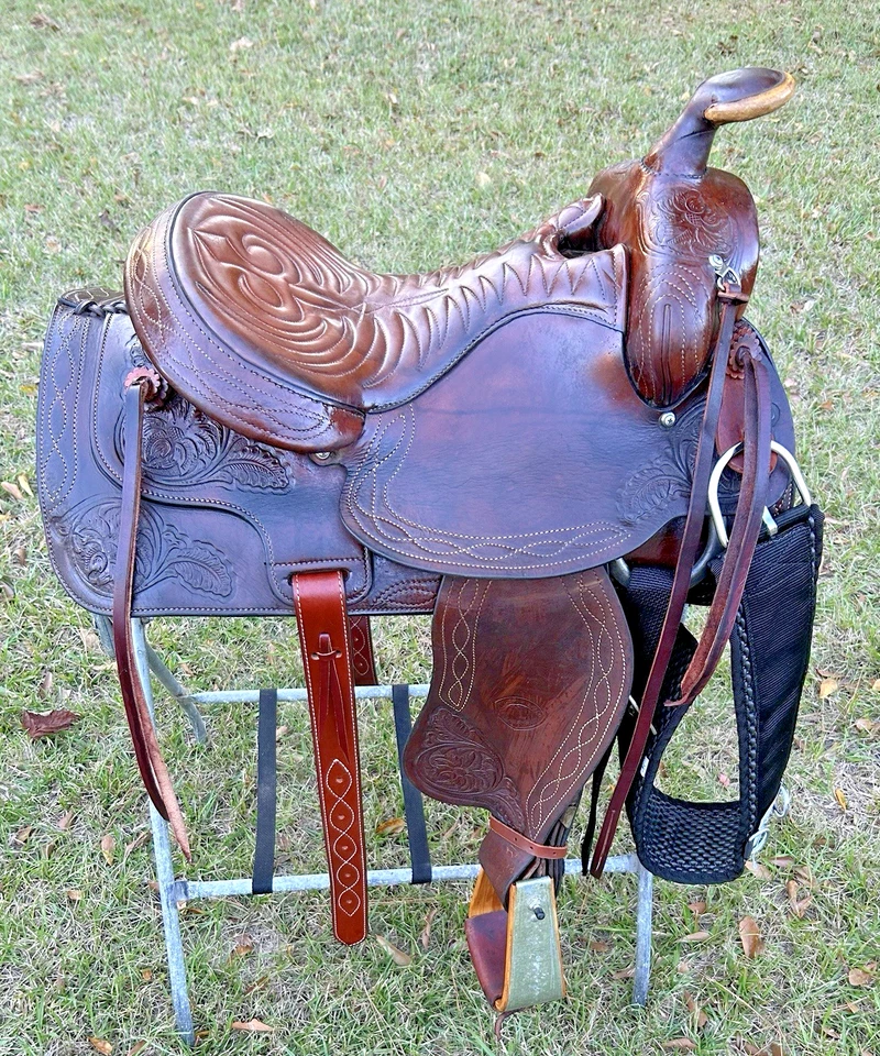 Sillín de cuero Tex Tan Hereford marca 15,5” Western Roping Pleasure Trail EE. UU. Foto 2 de 4