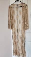 Fashion Nova Women's Long Sleeve Beige Mesh Lace Sheer Floral Long Dress Size S