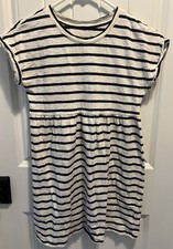 Gap Kids White With Navy Blue Stripes Casual Empire Waist Dress Size M (8)