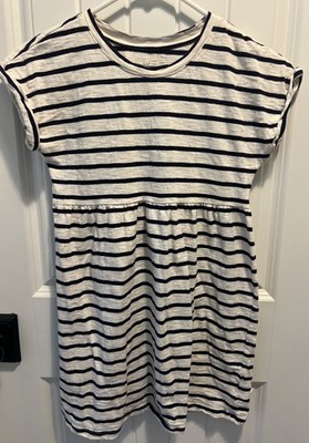 Gap Kids White With Navy Blue Stripes Casual Empire Waist Dress Size M (8)