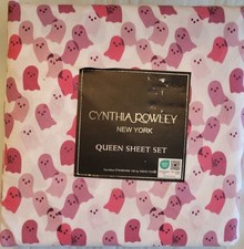 Cynthia Rowley 4pc Halloween Queen Sheet Set Pink Purple Ghosts Bedding