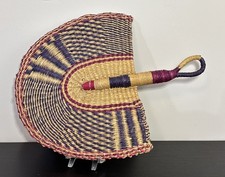 African Art Tribal Colorful Fan Hand Woven Vintage Basket Weave