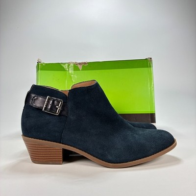 Vionic Millie Navy Blue Suede Side Zipper Comfort Ankle Boots Women's Size 8.5