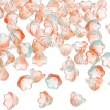Glass Trumpet Flower Beads, 200 Pcs Gradient Flower Bead Charm, Orange, Blue