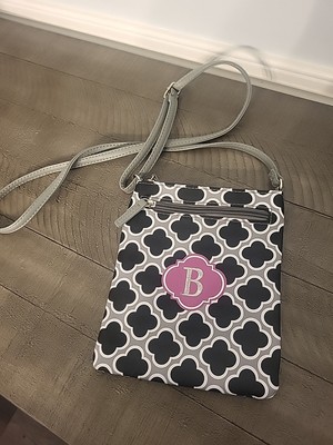 Monogram Crossbody Purse w/ Initial ''B'' - Teal / Gray - EUC