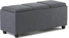 Avalon Storage Ottoman - 42 Inch Wide Upholstered Linen Look Fabric Rectangular 