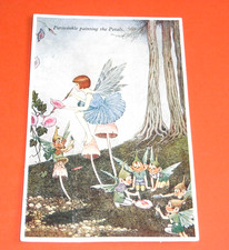 ORIGINAL IDA OUTHWAITE KINDER FANTASY POSTKARTE - IMMERGRÜN GEMÄLDE BLÜTENBLÄTTER.