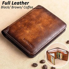 Genuine Leather Wallet Retro Business Design Rfid Protection Short Card Holder C