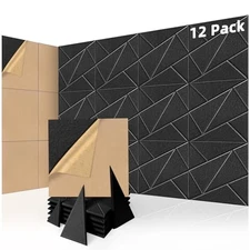  Acoustic Panels 12" X 12" Self Adhesive Soundproof Wall Panels 12 Pack Black