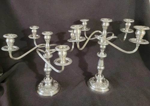 S Kirk & Son Sterling Silver 175 Repousse Candelabra Pair 5 Lite Pair