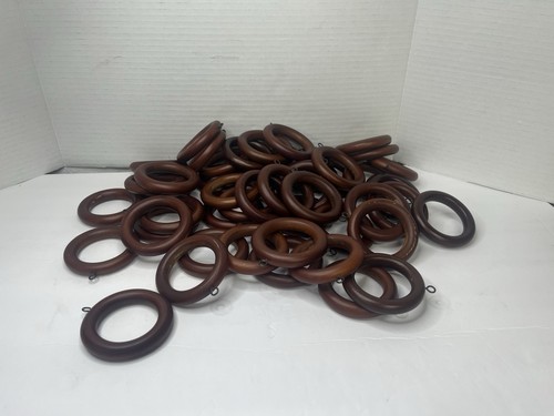 Vintage 90s Set 49 Large Wooden Curtain Rings NO HOOKS Dark Brown Finish