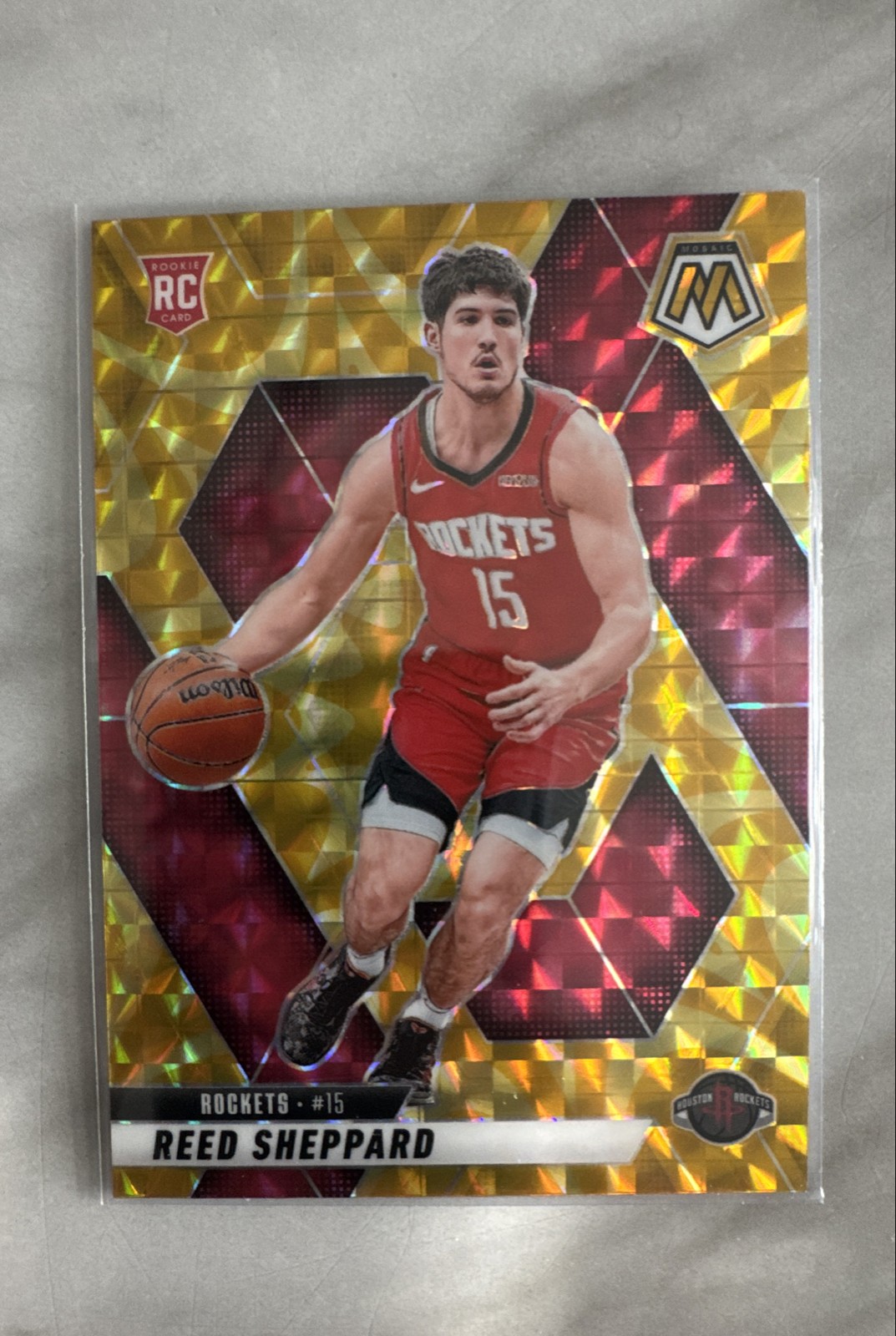 2024-25 Panini Mosaic - Rookies Reed Sheppard #249 Reactive Yellow Mosaic Prizm