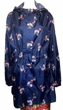 Joules Womens Floral Print Full Zipper Hooded Rain Coat Navy Posy US 10 UK 14