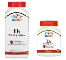 21st Century Vitamin D3 5000 IU 360 Tablets Plus Vitamin D3 1000 IU, Gluten-Free