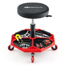 Rolling Garage Stool, 16 -22 Adjustable Mechanic Stool with Red Black