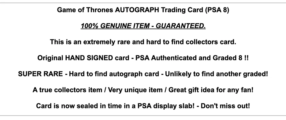 Game of Thrones AUTOGRAPH Trading Card PSA Graded 8 Rare Auto Signed Merch Gifts - Image 2 of 4