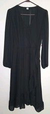 Old Navy Chiffon Dress Women M Black Faux Wrap Midi Ruffle Dress NWT