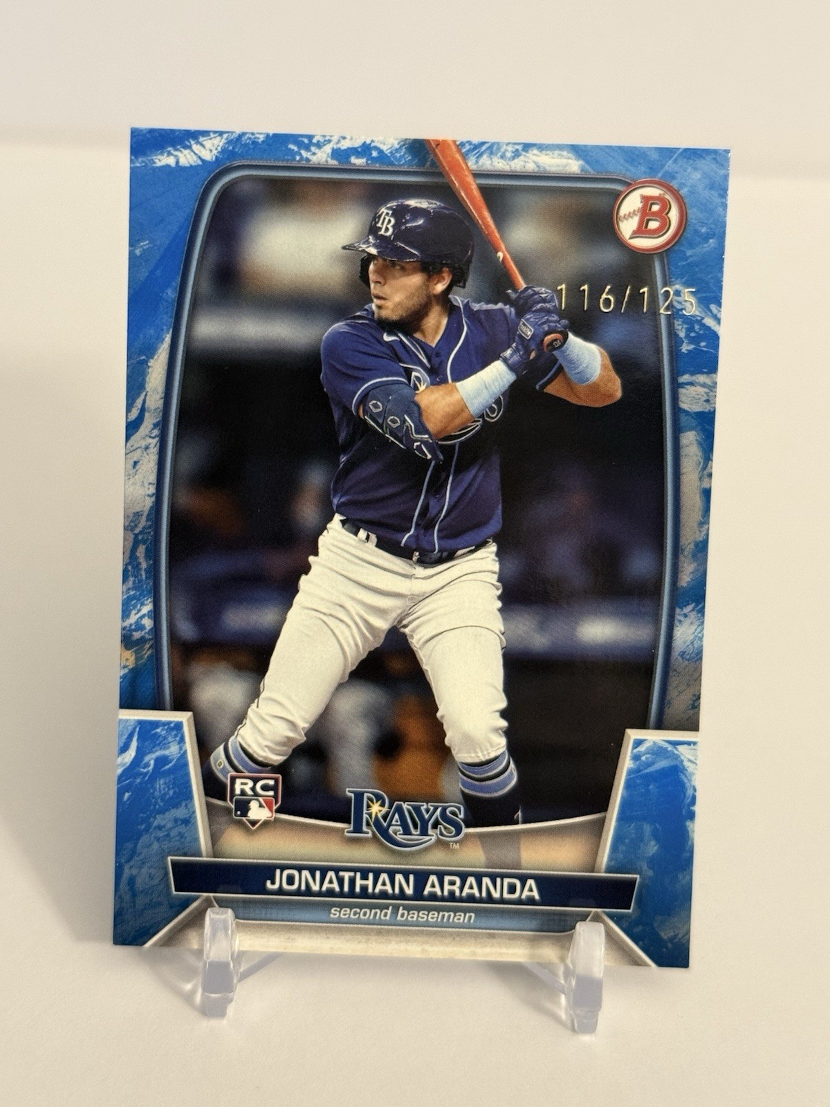 Jonathan Aranda 2023 Bowman #28 Blue Pattern Paper /125 TB Rays SP RC