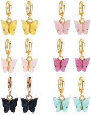 6 Pairs Butterfly Earrings Drop Cute 6 color
