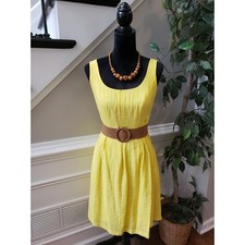 Nine West Dress Womens 10 Yellow Sleeveless Belted Summer Viscose Lined