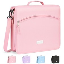 Zipper Binder 3 Ring 2" Pink with Shoulder Strap Accordion File Organizer School